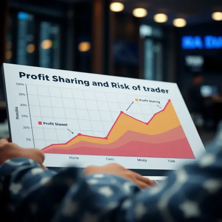 Graph illustrating profit sharing model and risk management for funded traders