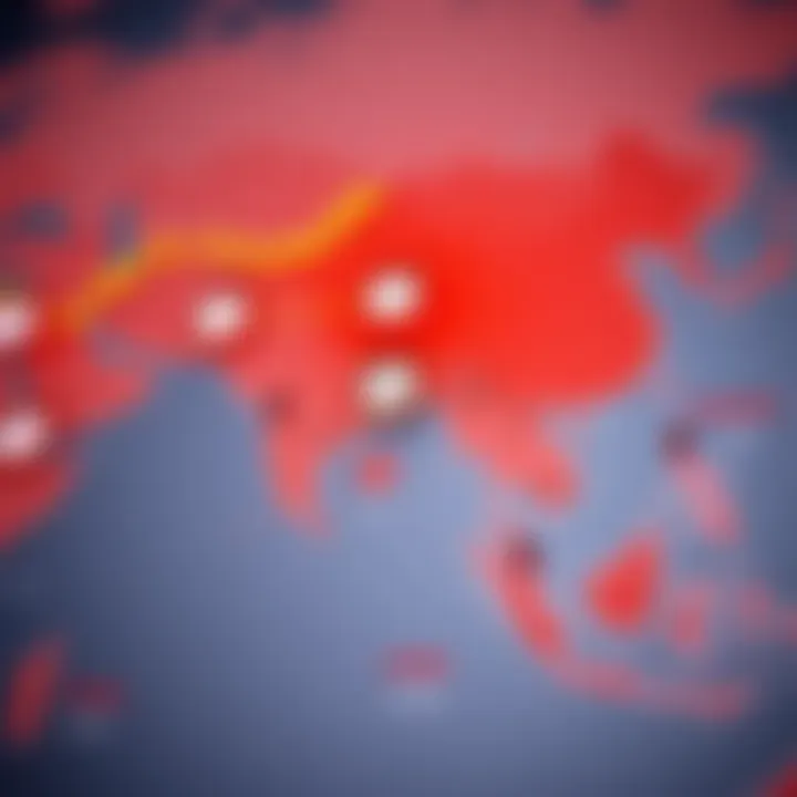 World map highlighting Asian financial centers with clock icons indicating trading hours