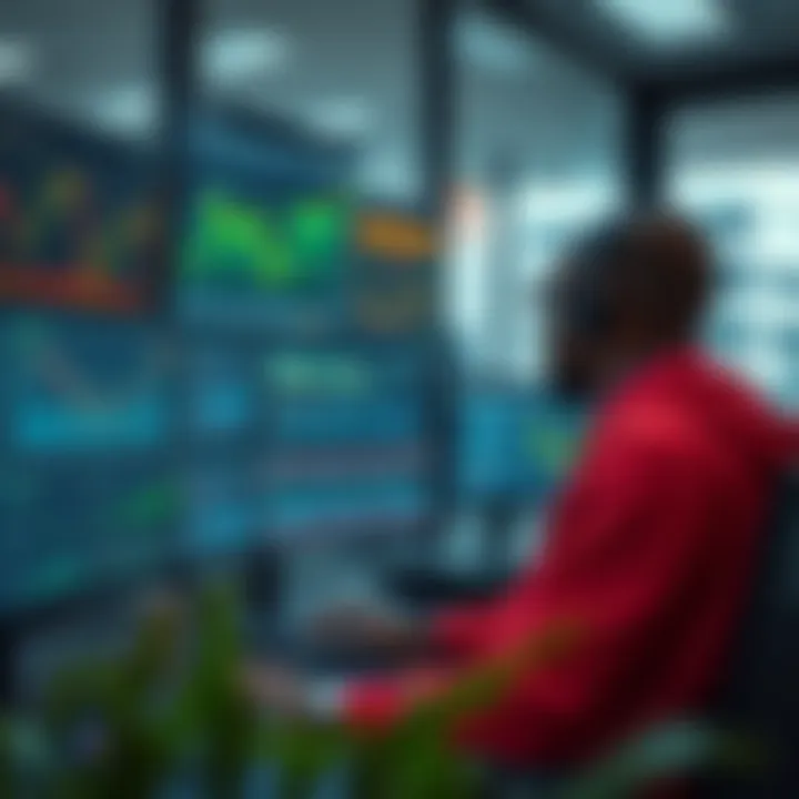 User analyzing digital financial charts on multiple screens