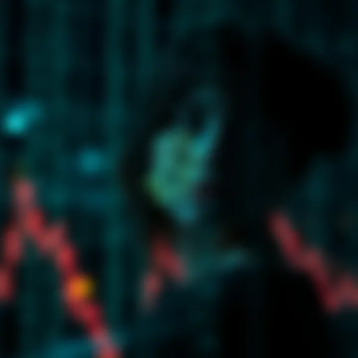 Abstract representation of digital identity with encrypted binary code overlay on a trader's profile silhouette