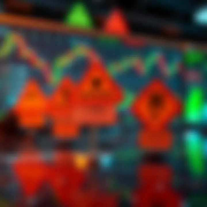 Illustration of financial charts with warning signs representing risks and regulations