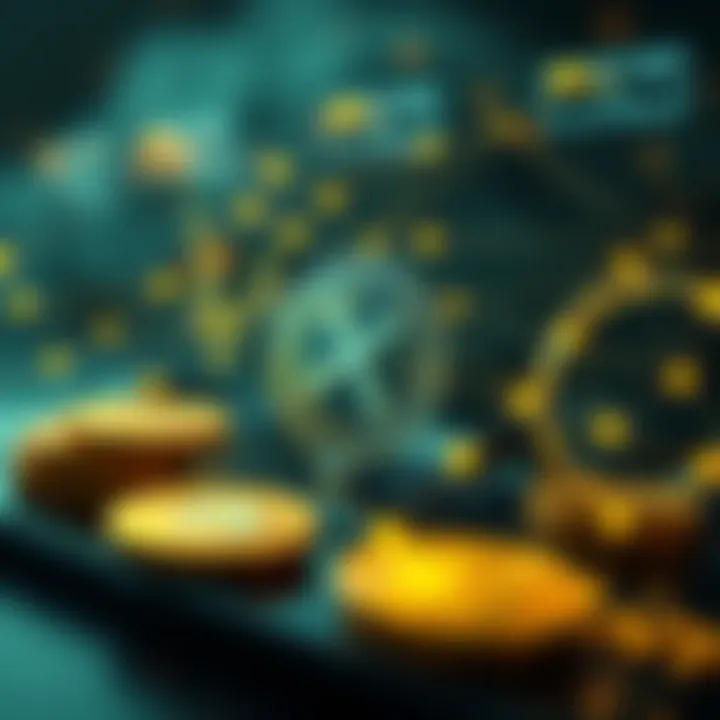 Conceptual illustration of blockchain technology and digital currencies connected globally