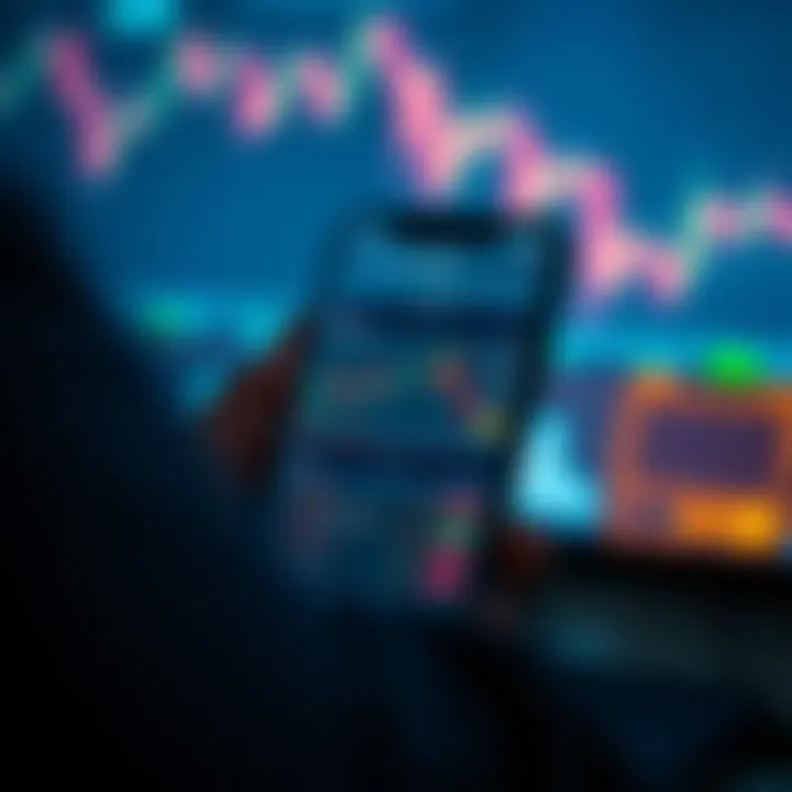 Mobile device displaying forex trading signals with charts and currency pairs