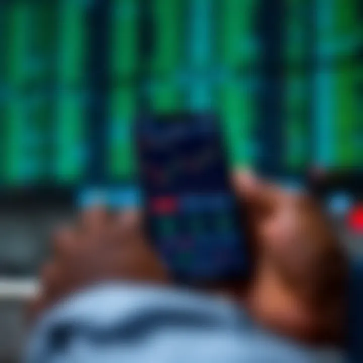 Mobile phone displaying a Nigerian online trading app interface with charts and security icons