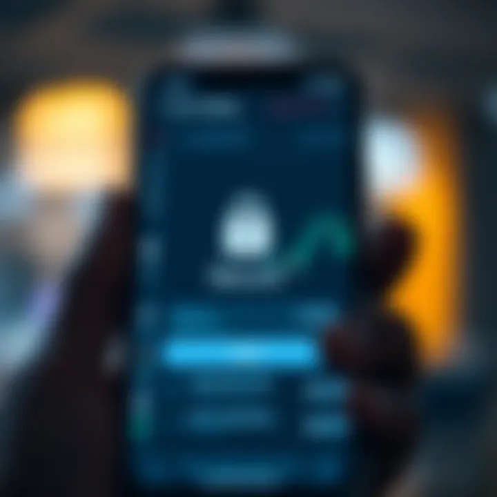 Secure mobile app login screen with financial data, emphasizing safety and encryption for forex trading