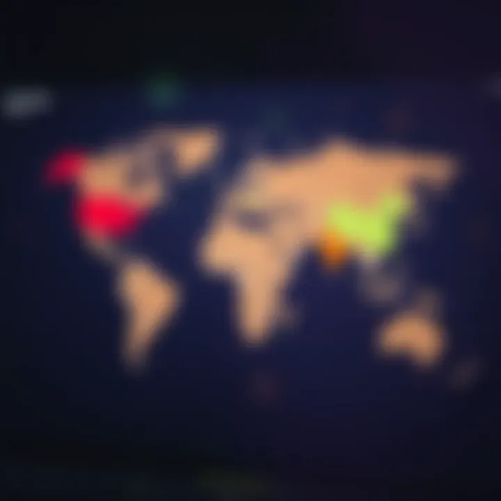 World map highlighting major currency regions involved in forex trading