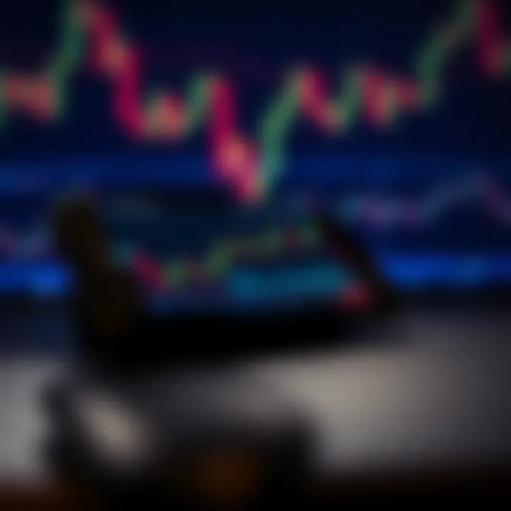Smartphone showing a financial app with cryptocurrency trading graphs
