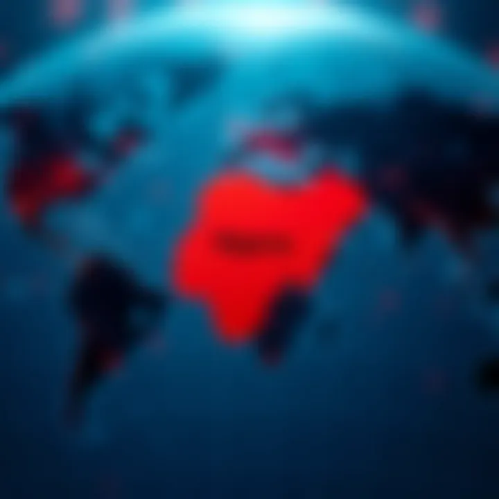Map highlighting Nigeria within the global financial market context emphasizing Deriv.com Limited's presence