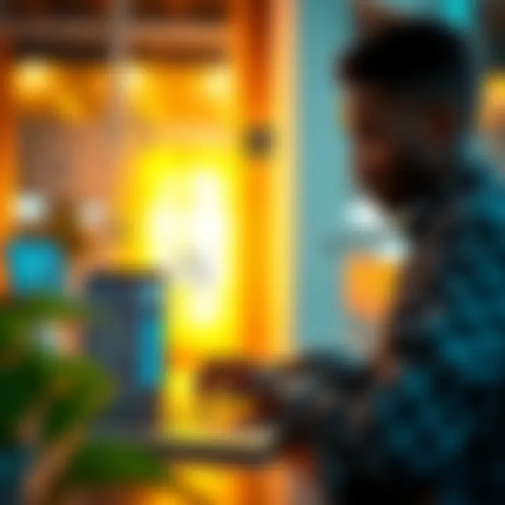 Illustration of Nigerian trader using Deriv TradingView app on a laptop with connectivity icons indicating internet considerations