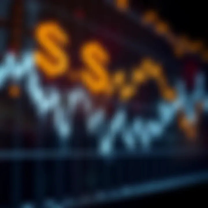 Graph showing fluctuating dollar exchange rates with economic indicators in the background