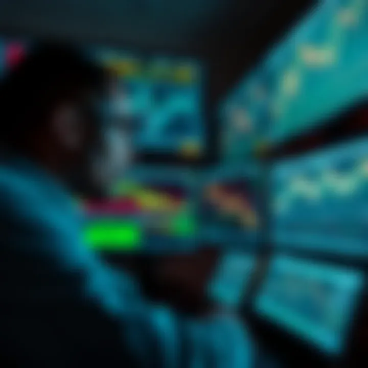 Trader analyzing forex market data with multiple monitors displaying graphs and economic indicators relevant to Nigerian forex regulations