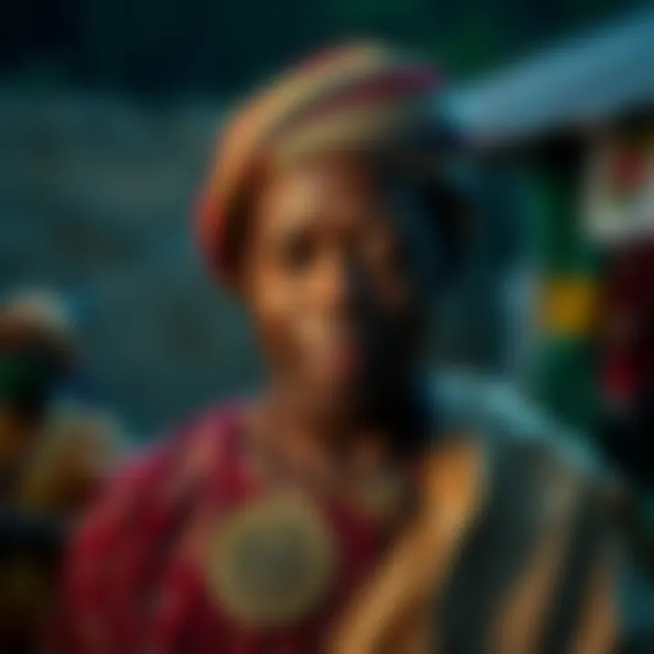 Portrait of Uche Paragon wearing traditional Nigerian attire in a film scene