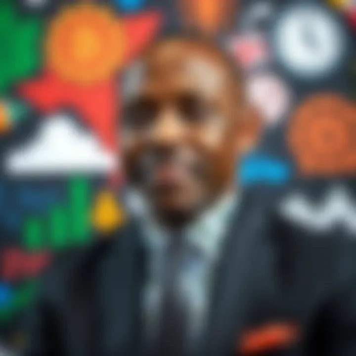 Portrait of Jabulani Ngcobo with a backdrop of his community and industry symbols