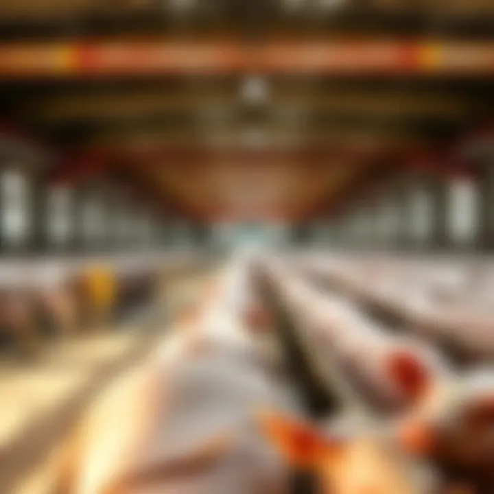 Expansive pig farming facility showcasing extensive pig enclosures and modern farming equipment under natural lighting