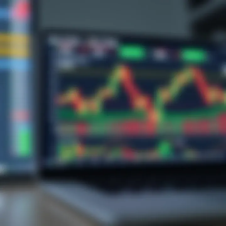 Illustration showing an online trading platform interface with charts and binary options trading elements