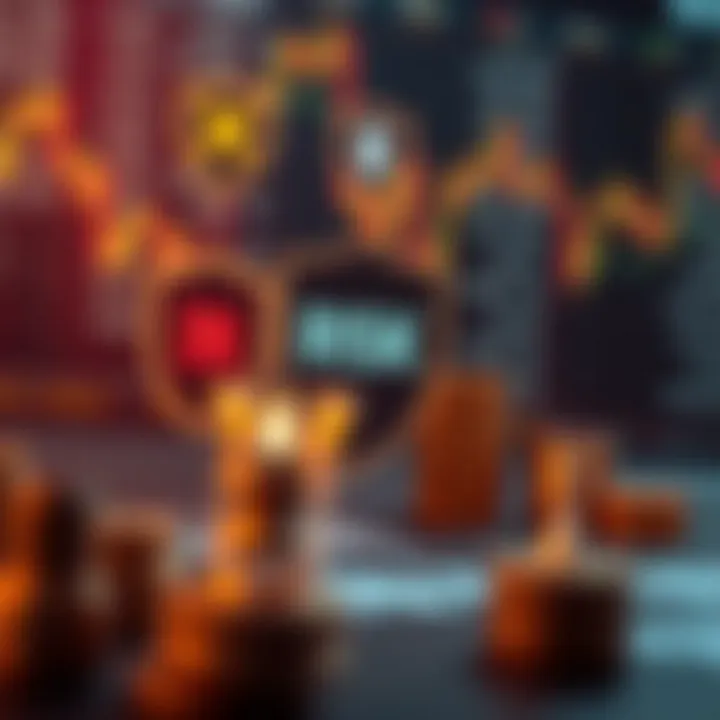 Conceptual graphic depicting risk management strategies with protective shields and financial symbols