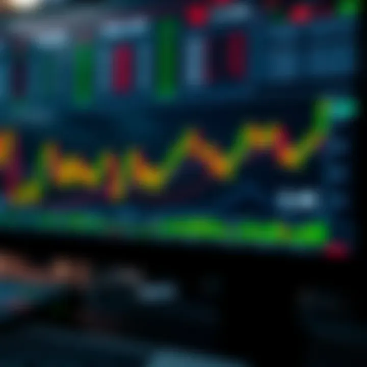 Illustration of a digital interface displaying various binary options trading charts and indicators