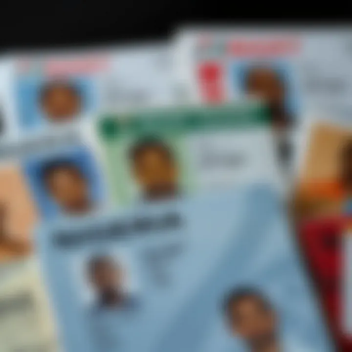 Close-up of various Nigerian identification cards used for verification in binary trading