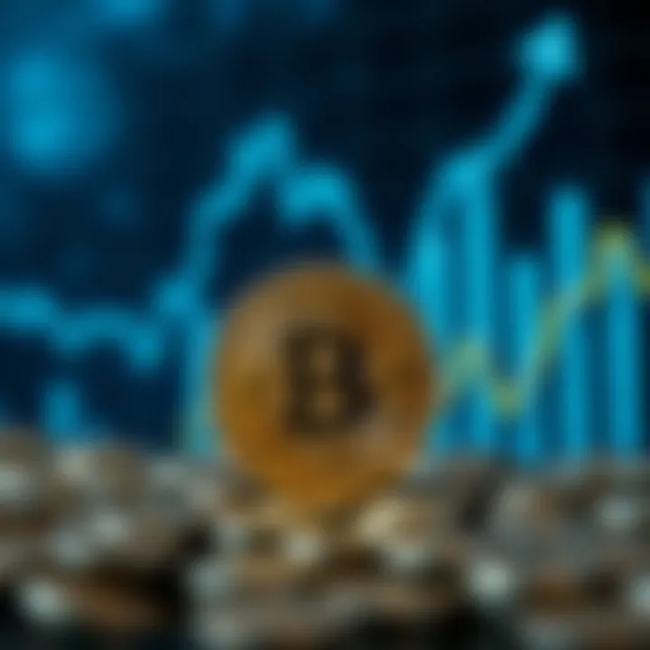 Illustration showing a digital coin symbolizing cryptocurrency with an upward trending graph in the background