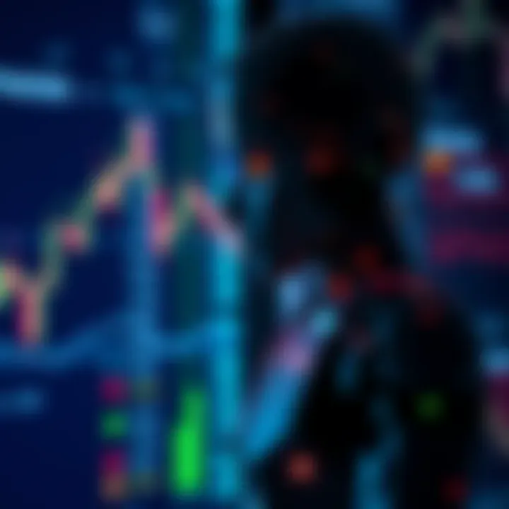 Concept of algorithmic trading showing robot with stock market symbols and digital interface