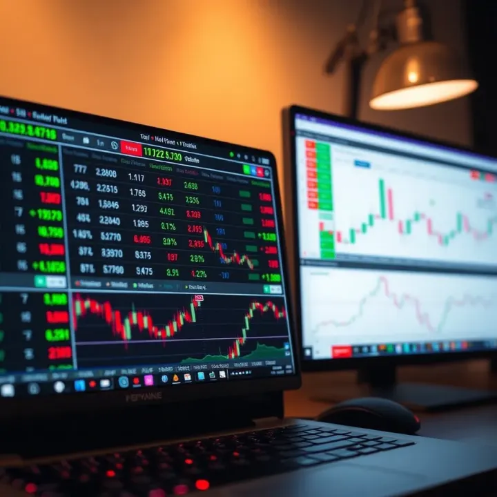 A digital interface showing various forex trading platforms and currency exchange rates