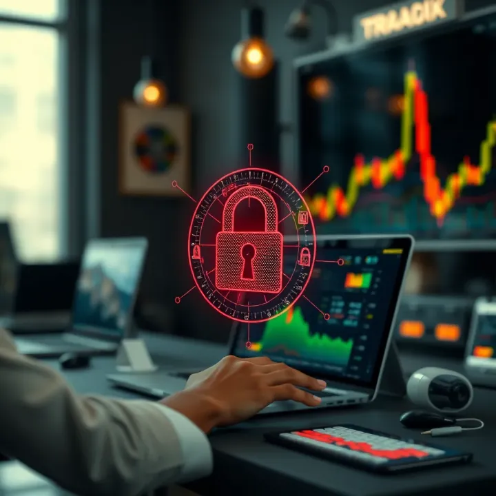 Illustration of digital security features protecting online trading platforms