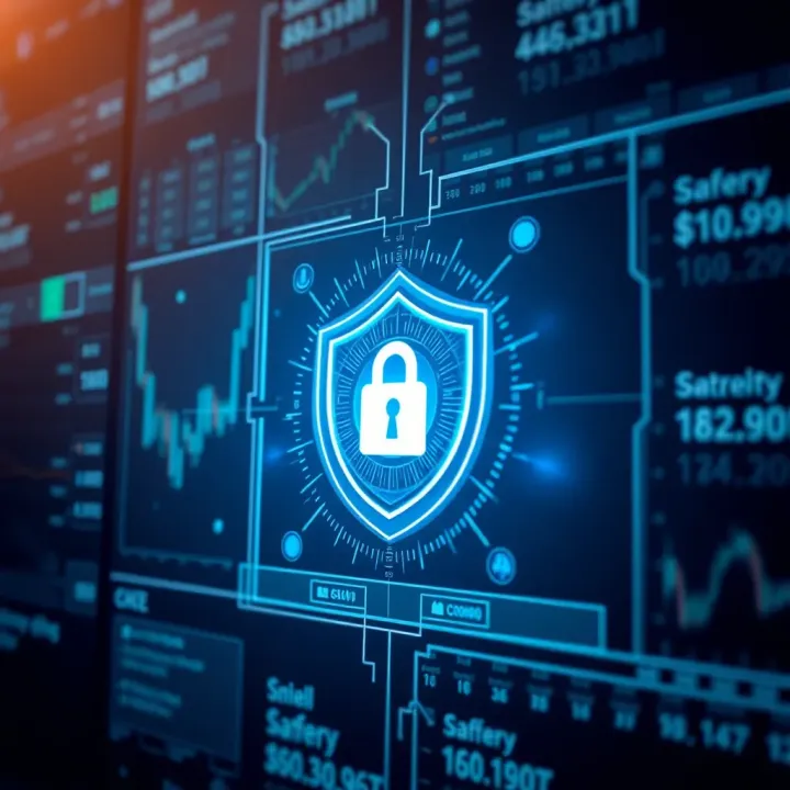Secure financial transaction representation with digital shield symbolizing safety in online trading