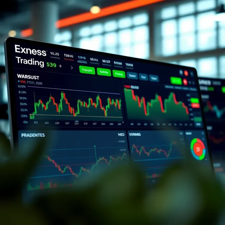 Dashboard view of Exness trading account with market charts and trading options