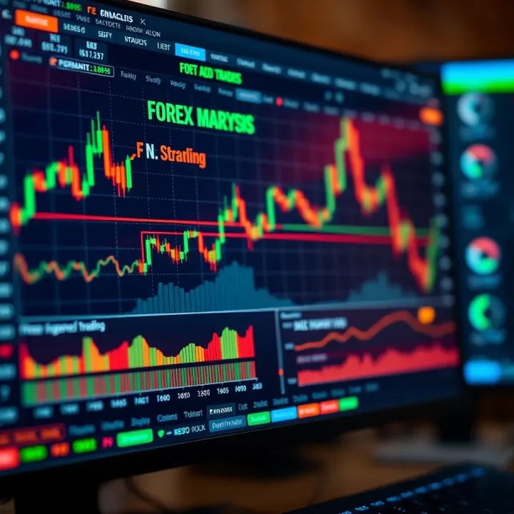 Detailed forex trading charts with upward and downward trends displayed on a computer screen