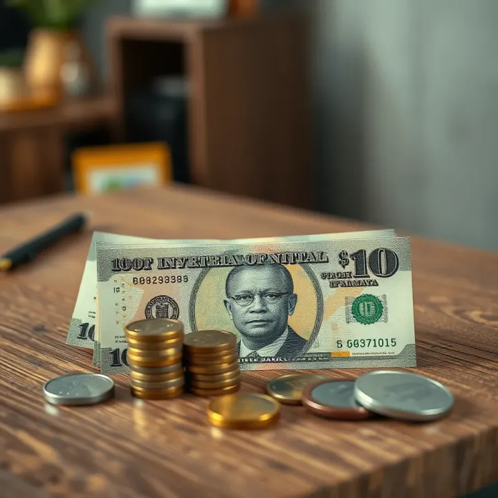 Various Nigerian currency bills and coins arranged on a wooden surface symbolizing small capital for investment