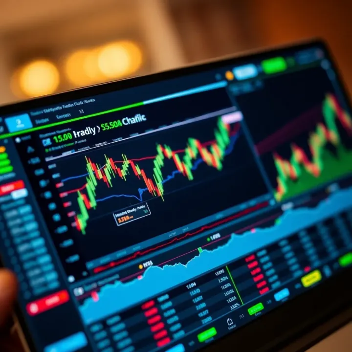 User interface of a digital trading platform showing charts and trading options