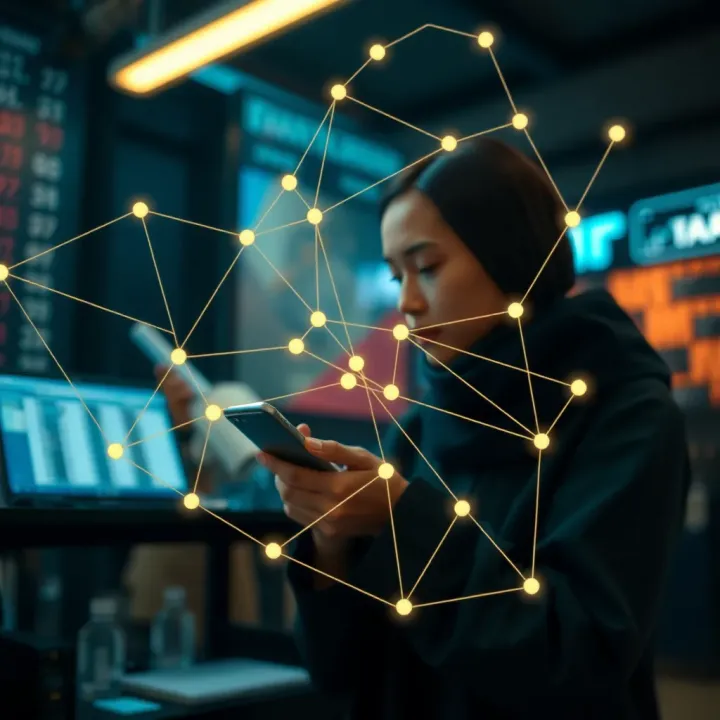 Illustration of a digital network symbolizing connection and knowledge sharing in trading communities