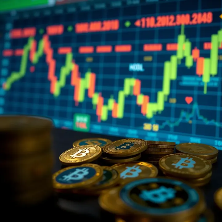 Illustration of Nigerian financial market dynamics with digital currency and fluctuating currency symbols