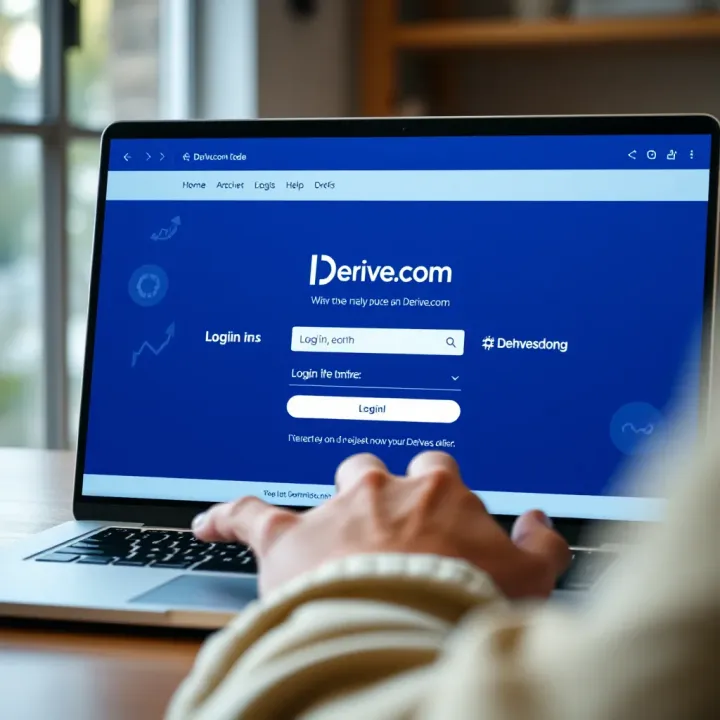 User entering login credentials on Derive.com website on a laptop