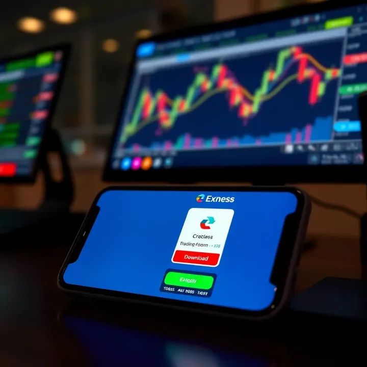 Screenshot showing Exness trading platform download page on a smartphone