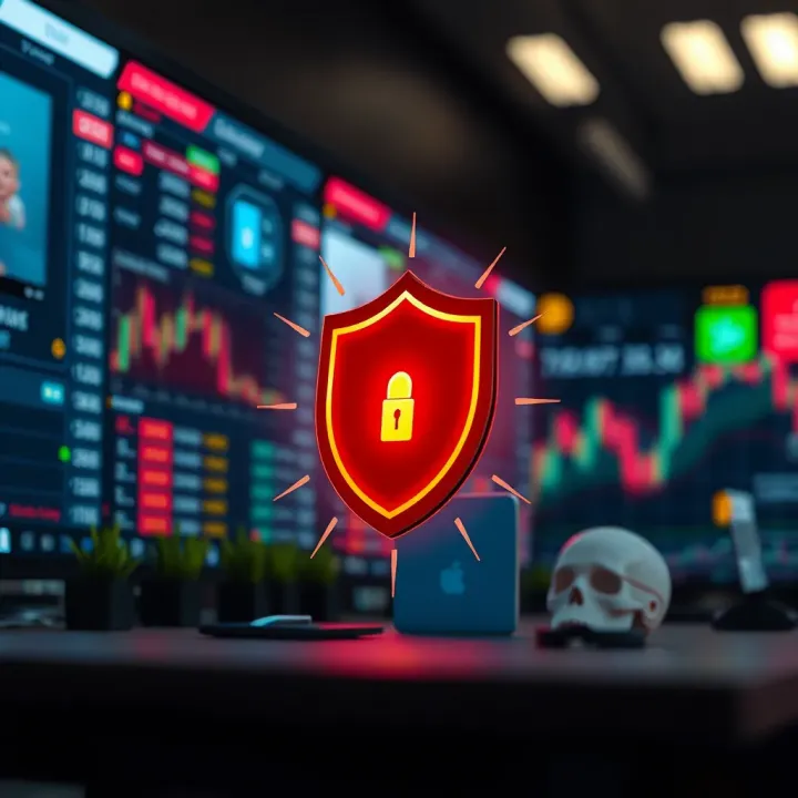 Illustration of security shield protecting an online trading account