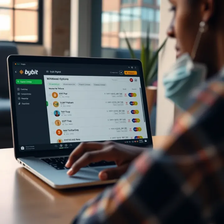 User navigating Bybit platform withdrawal options on a laptop screen