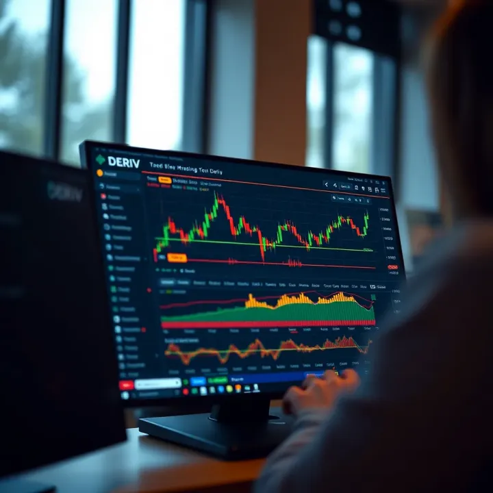 Screenshot of Deriv trading platform interface showing market charts and trading options