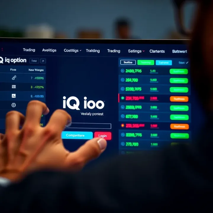 User entering login credentials on IQ Option trading platform interface