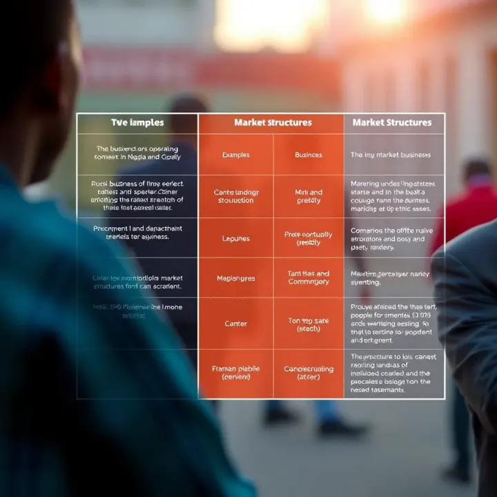 Comparative chart showing examples of businesses operating under different market structures in Nigeria and globally