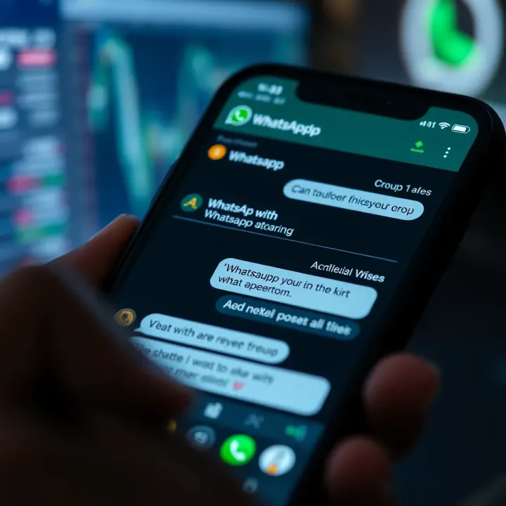 Group chat on smartphone screen displaying cryptocurrency discussion with charts and text messages