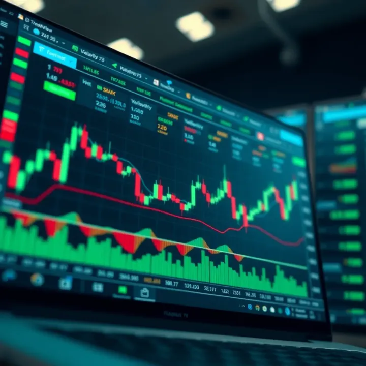 TradingView platform displaying detailed Volatility 75 Index chart with technical indicators