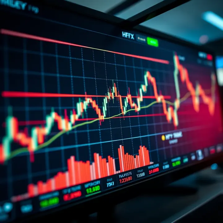 Digital graph showcasing rapid forex price fluctuations on a computer screen