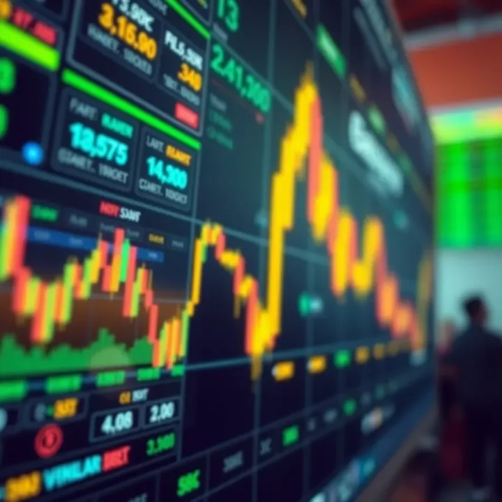 Conceptual visualization of technology-driven trading with financial data and network connections