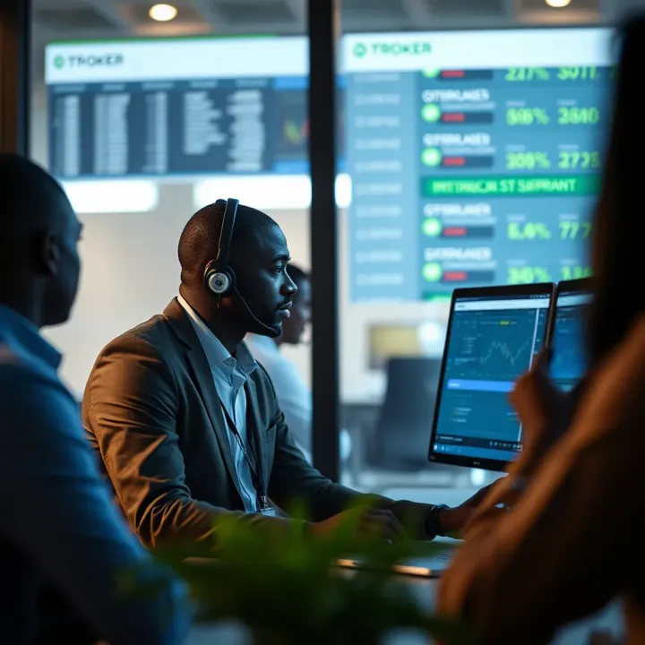 Customer support representative assisting traders through live chat