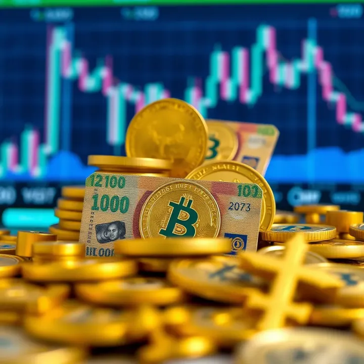 A conceptual illustration of digital wealth accumulation with Nigerian currency symbols integrated with blockchain elements