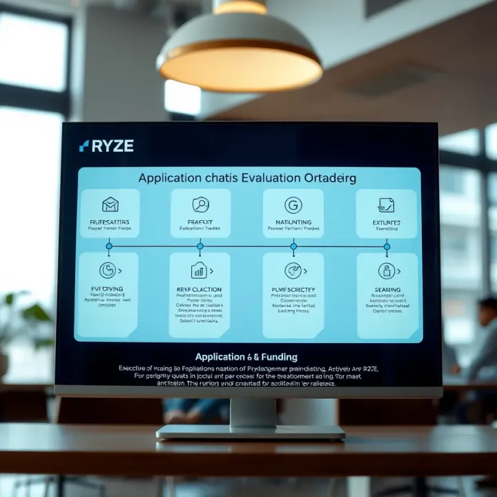 Flowchart illustrating Ryze Funding application and evaluation stages for traders