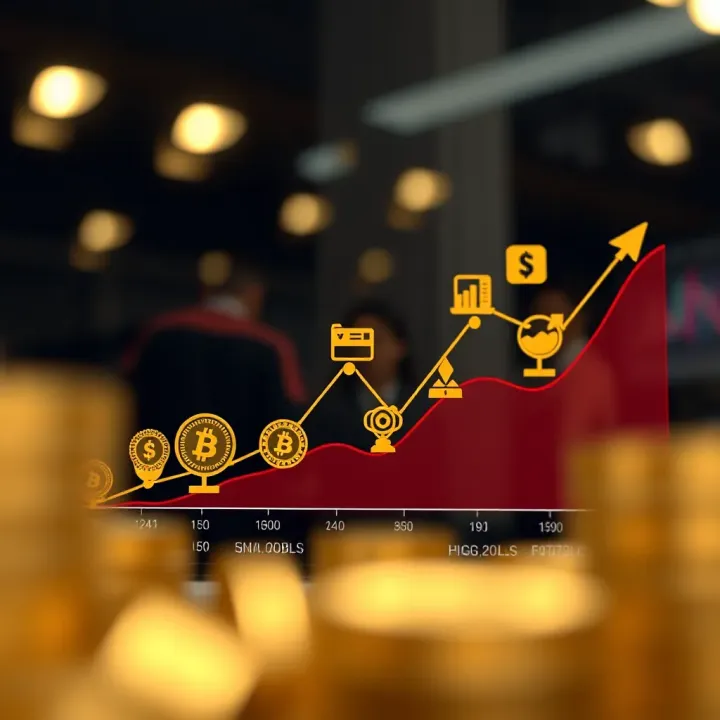 Graph showing growth in trading industry with icons representing investment ventures