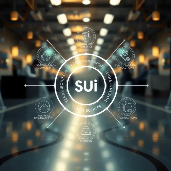 Diagram showing technological components and external factors influencing Sui token valuation