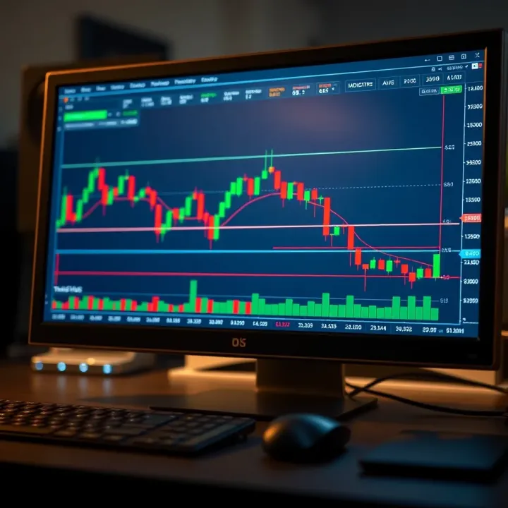Screenshot of TradingView's advanced candlestick charts displaying technical indicators and trend lines